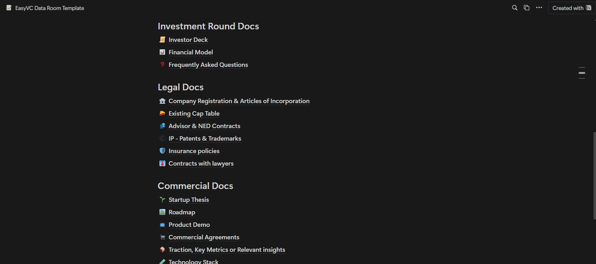 Startup Fundraising Data Room – Free Notion Template